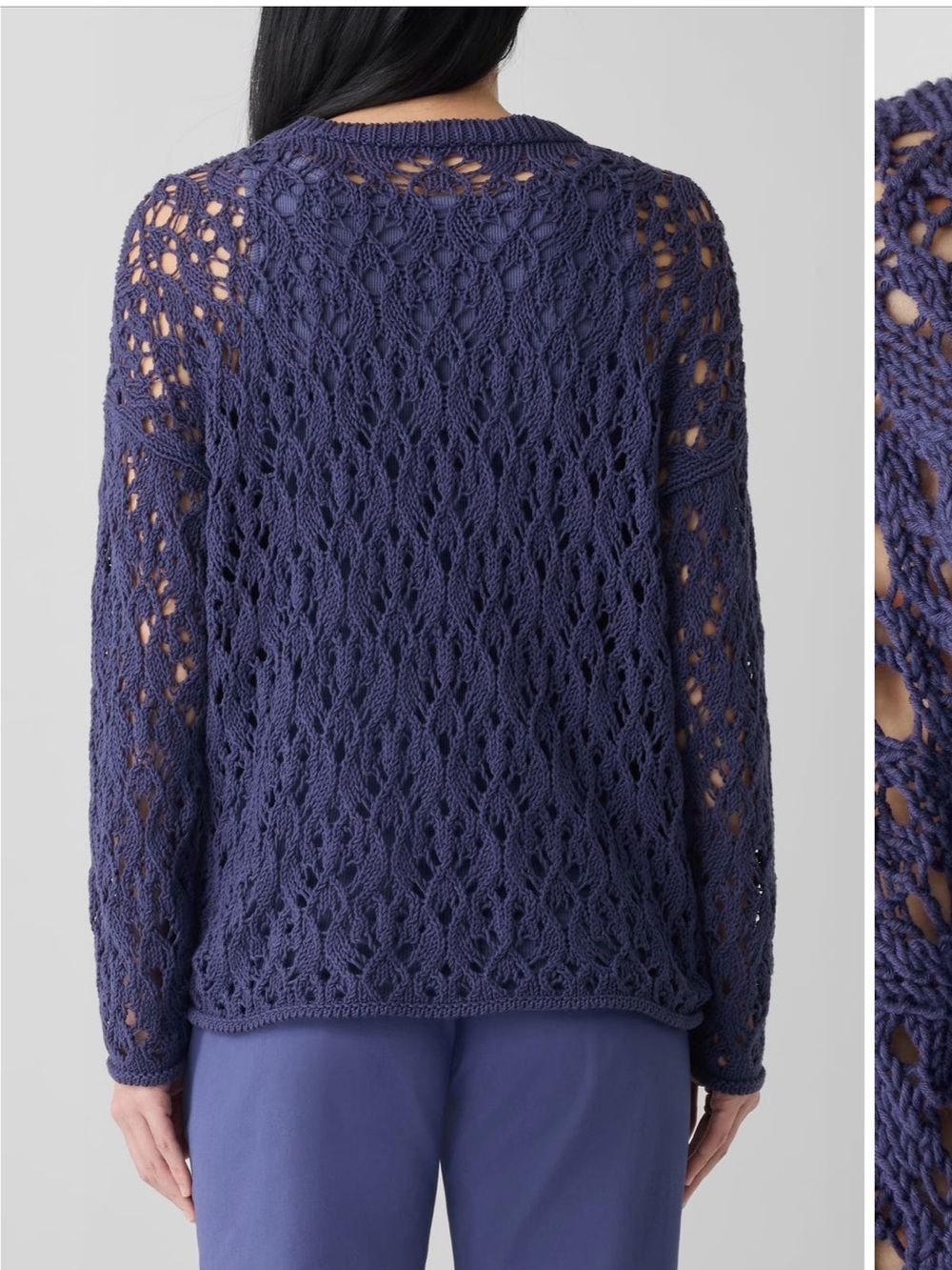 Eileen Fisher Open-Knit Crewneck Sweater in Dusty Blue | XS - Picture 2 of 7